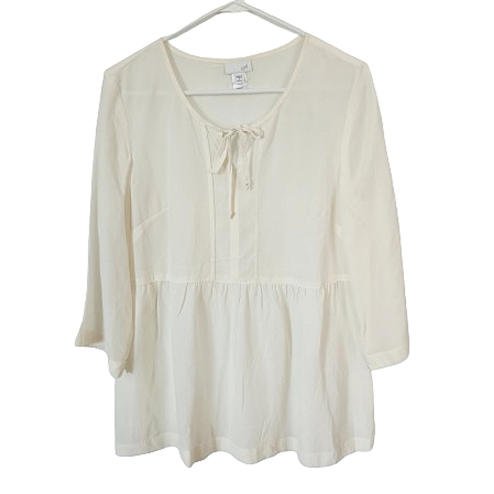 J. Jill Ivory Silk Peasant Blouse Small Petite
